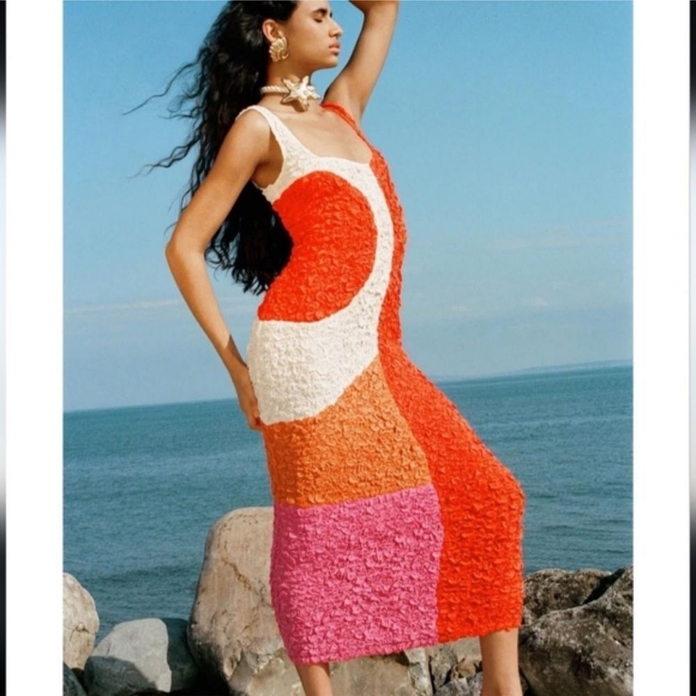New Mara Hoffman Sloan Textured Colorblock Popcorn Midi Dress Small - Picture 13 of 15